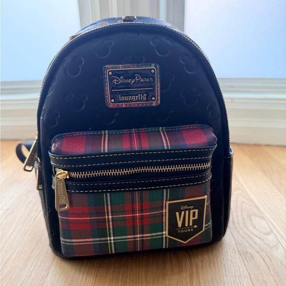 Loungefly Disney VIP Tour Plaid Mini Backpack with Gold Accents - new with tags
